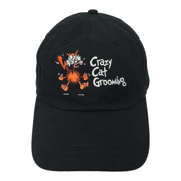 Crazy Cat Grooming Embroidered Logo Tuck Strap Cap Trucker Baseball Black Hat - Picture 1 of 13